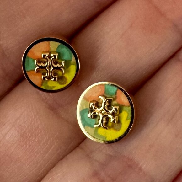 Tory Burch Kira Enamel Circle-Stud Earrings - Picture 1 of 4